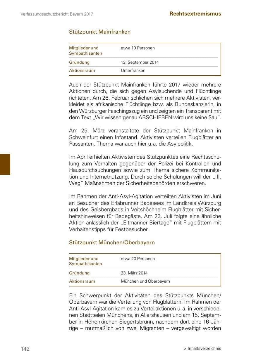Seite 142 des Verfassungsschutzbericht 2017 Bayern