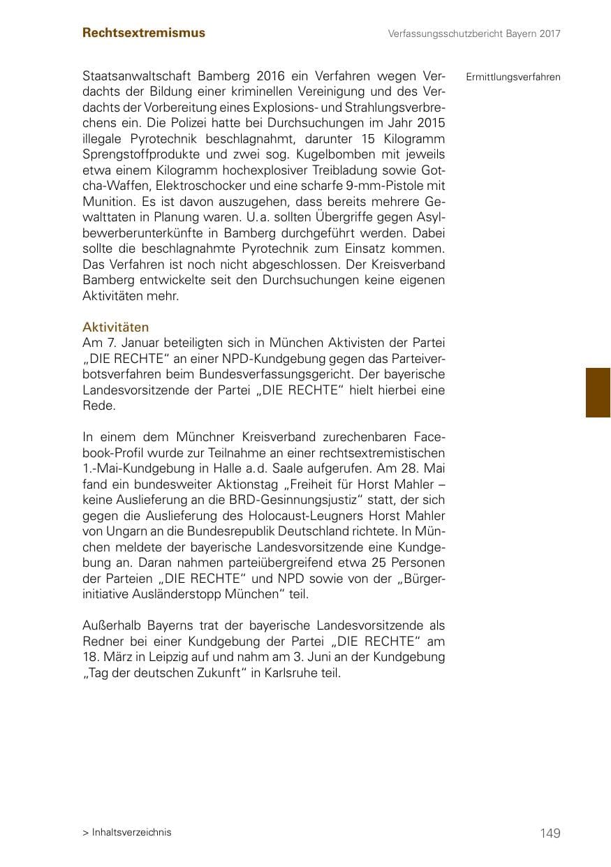 Seite 149 des Verfassungsschutzbericht 2017 Bayern