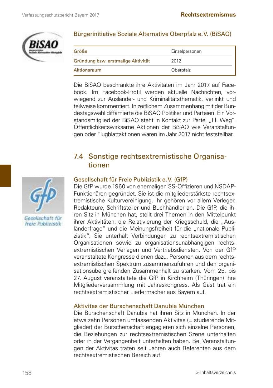 Seite 158 des Verfassungsschutzbericht 2017 Bayern