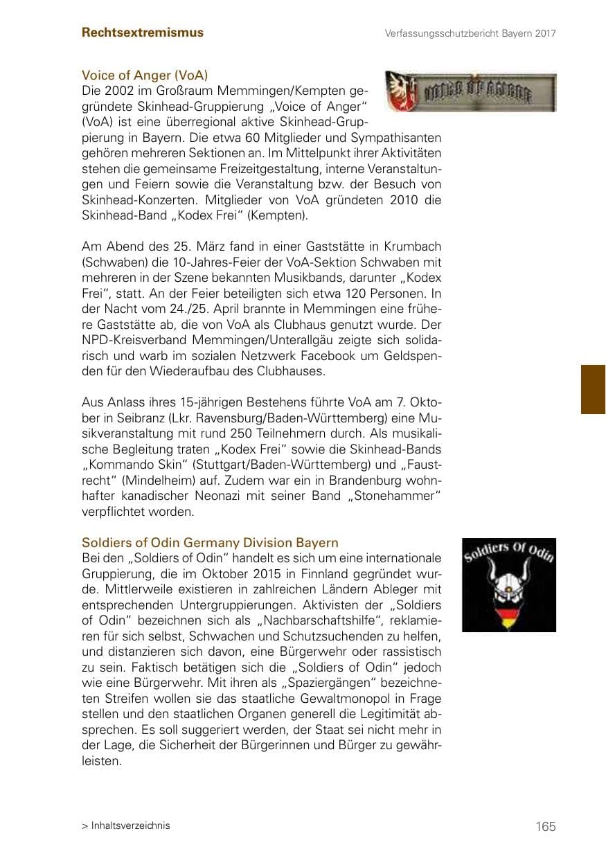 Seite 165 des Verfassungsschutzbericht 2017 Bayern