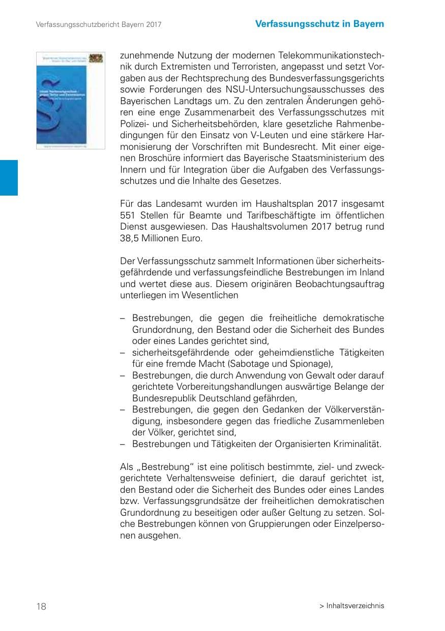 Seite 18 des Verfassungsschutzbericht 2017 Bayern