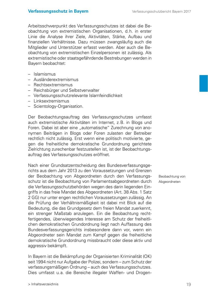 Seite 19 des Verfassungsschutzbericht 2017 Bayern