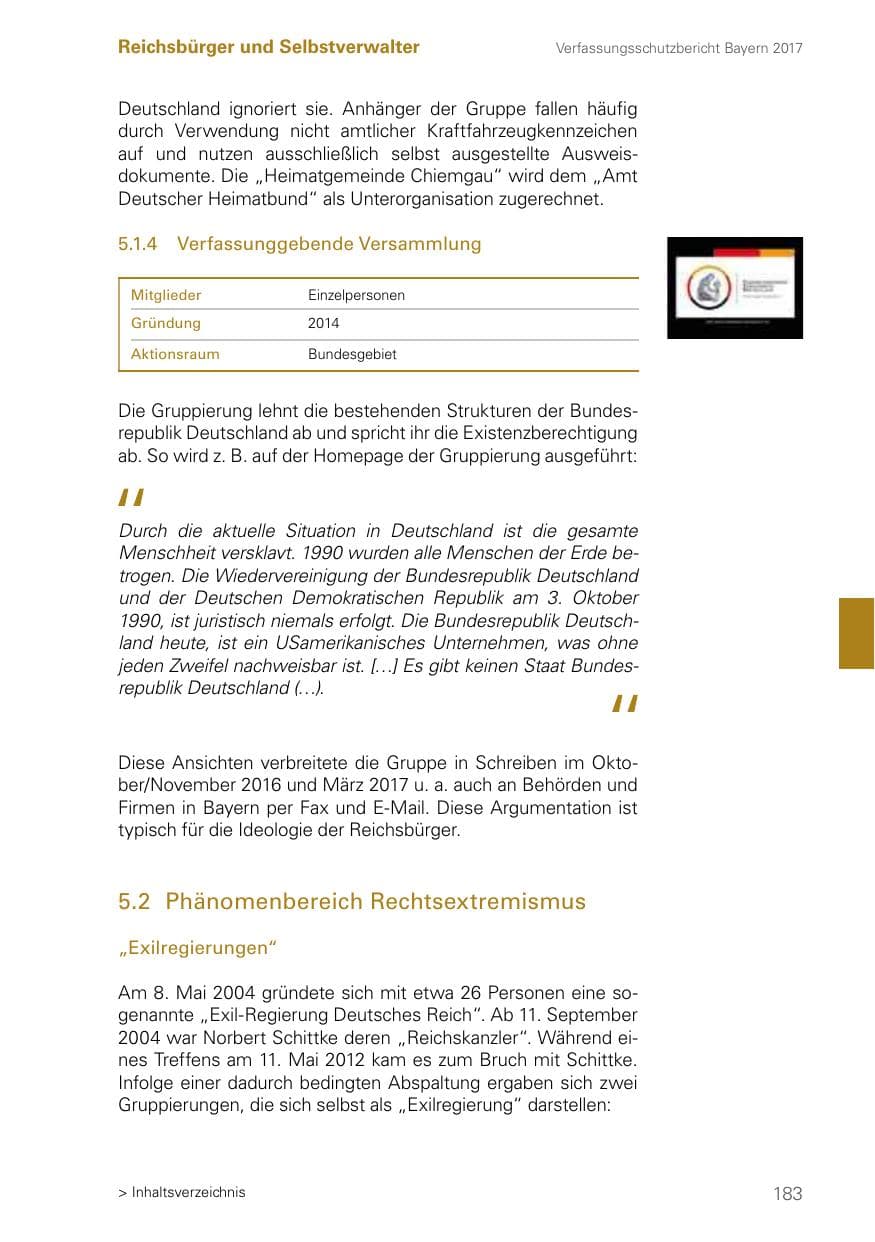 Seite 183 des Verfassungsschutzbericht 2017 Bayern