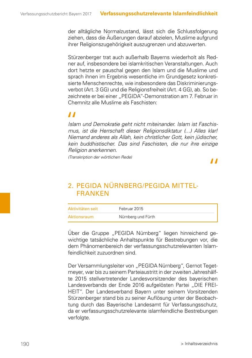 Seite 190 des Verfassungsschutzbericht 2017 Bayern