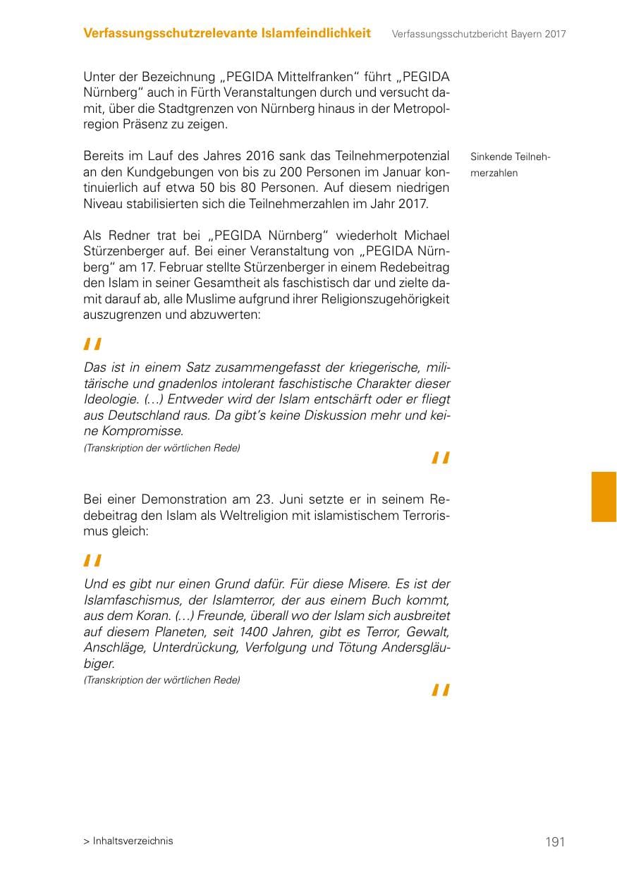 Seite 191 des Verfassungsschutzbericht 2017 Bayern