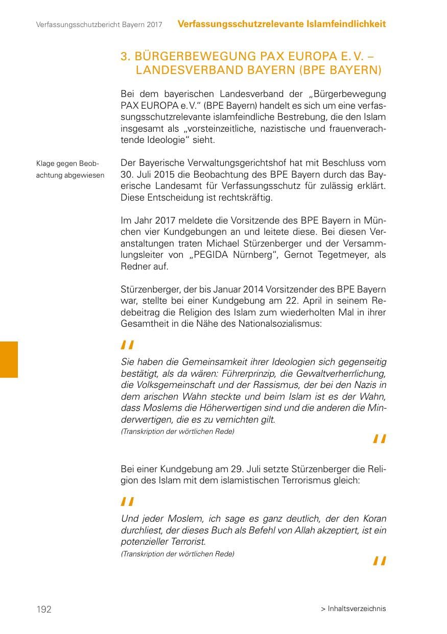Seite 192 des Verfassungsschutzbericht 2017 Bayern