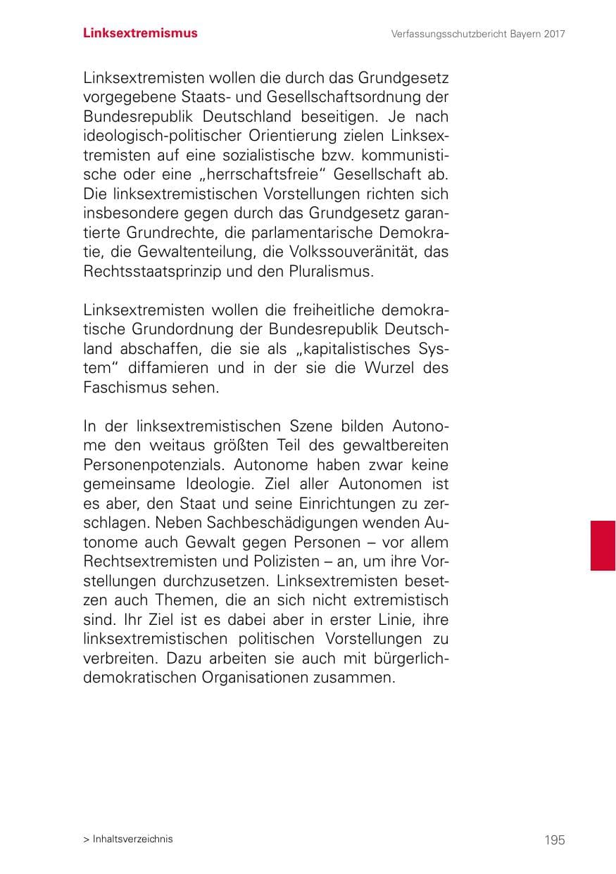 Seite 195 des Verfassungsschutzbericht 2017 Bayern