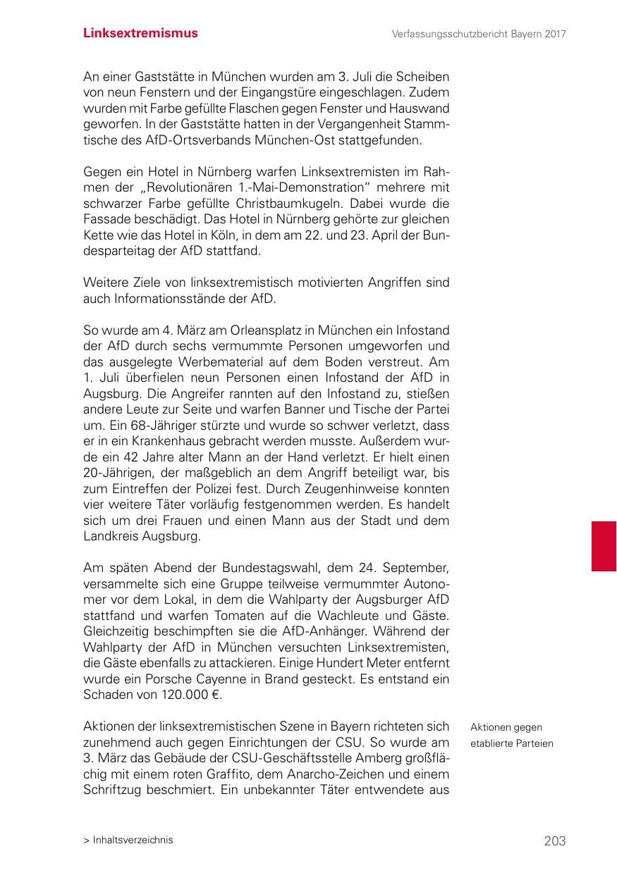 Seite 203 des Verfassungsschutzbericht 2017 Bayern
