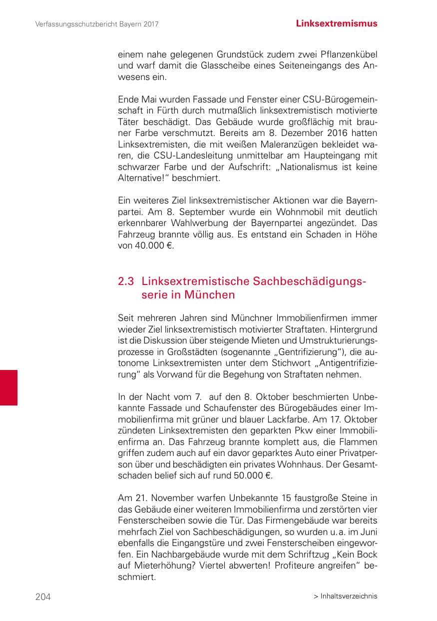 Seite 204 des Verfassungsschutzbericht 2017 Bayern