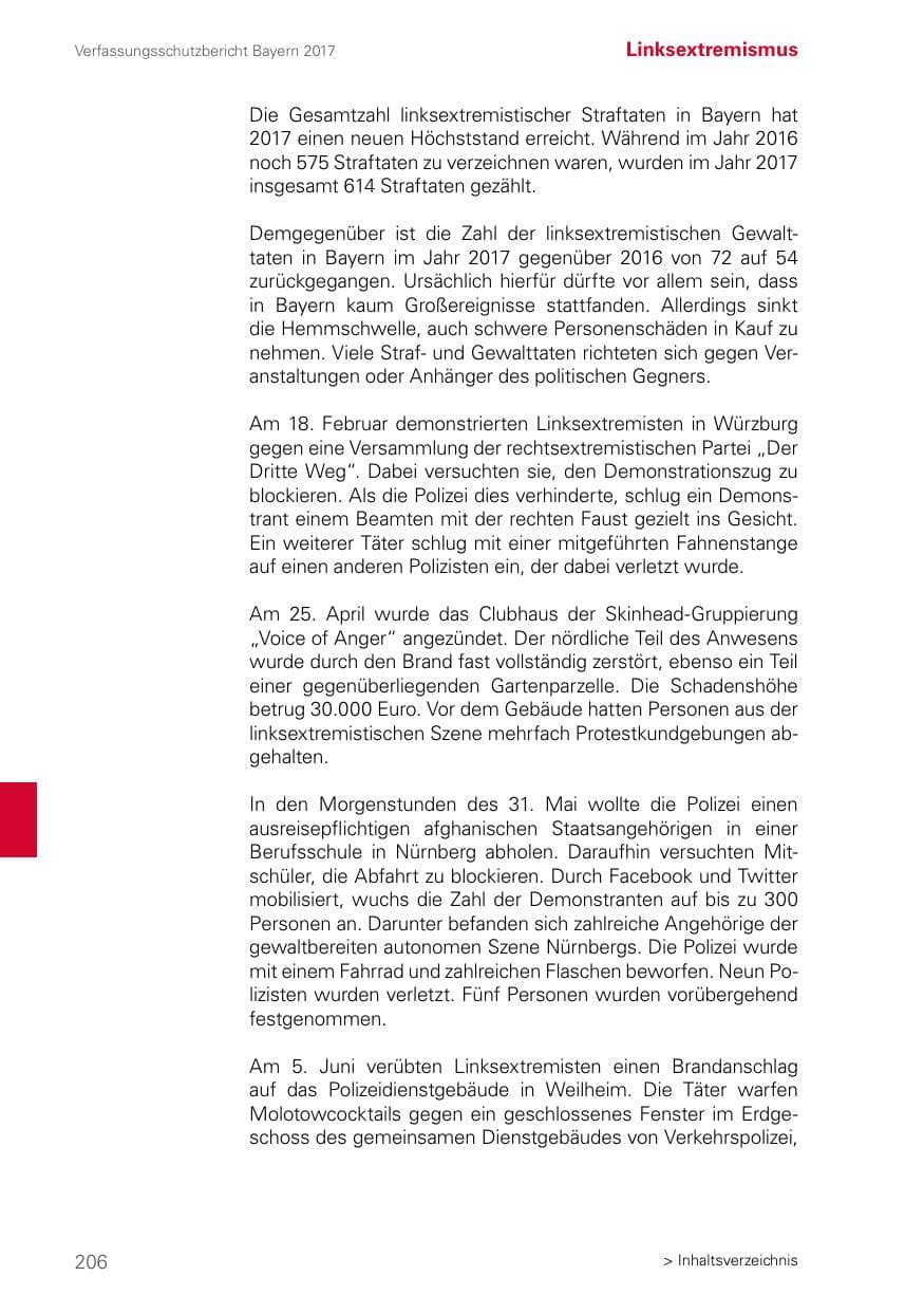 Seite 206 des Verfassungsschutzbericht 2017 Bayern
