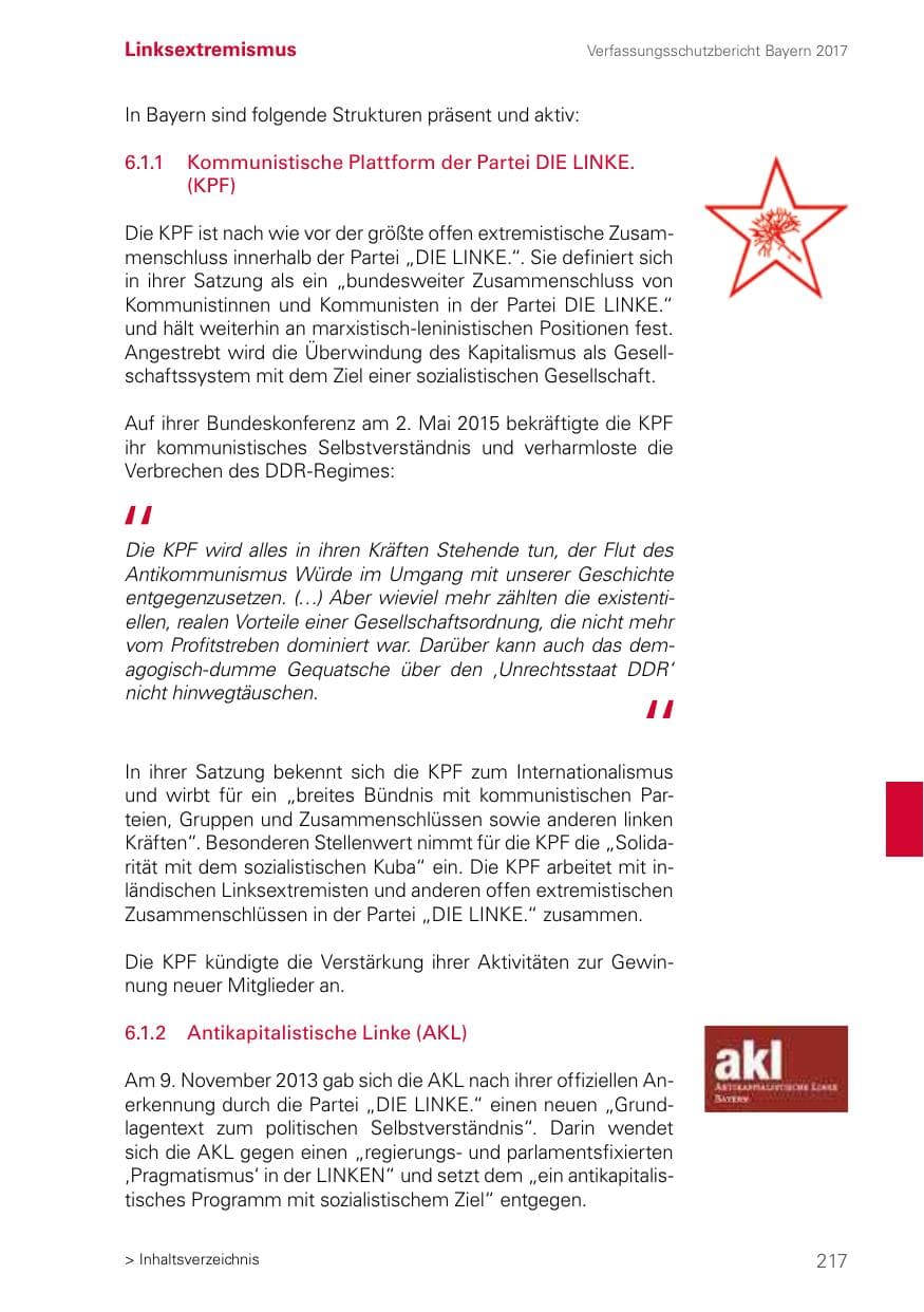 Seite 217 des Verfassungsschutzbericht 2017 Bayern