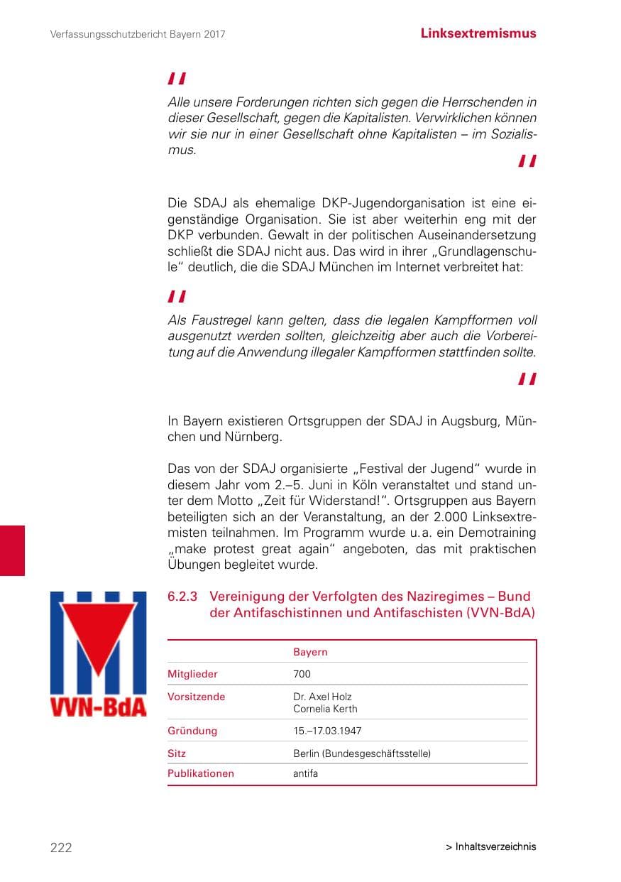 Seite 222 des Verfassungsschutzbericht 2017 Bayern