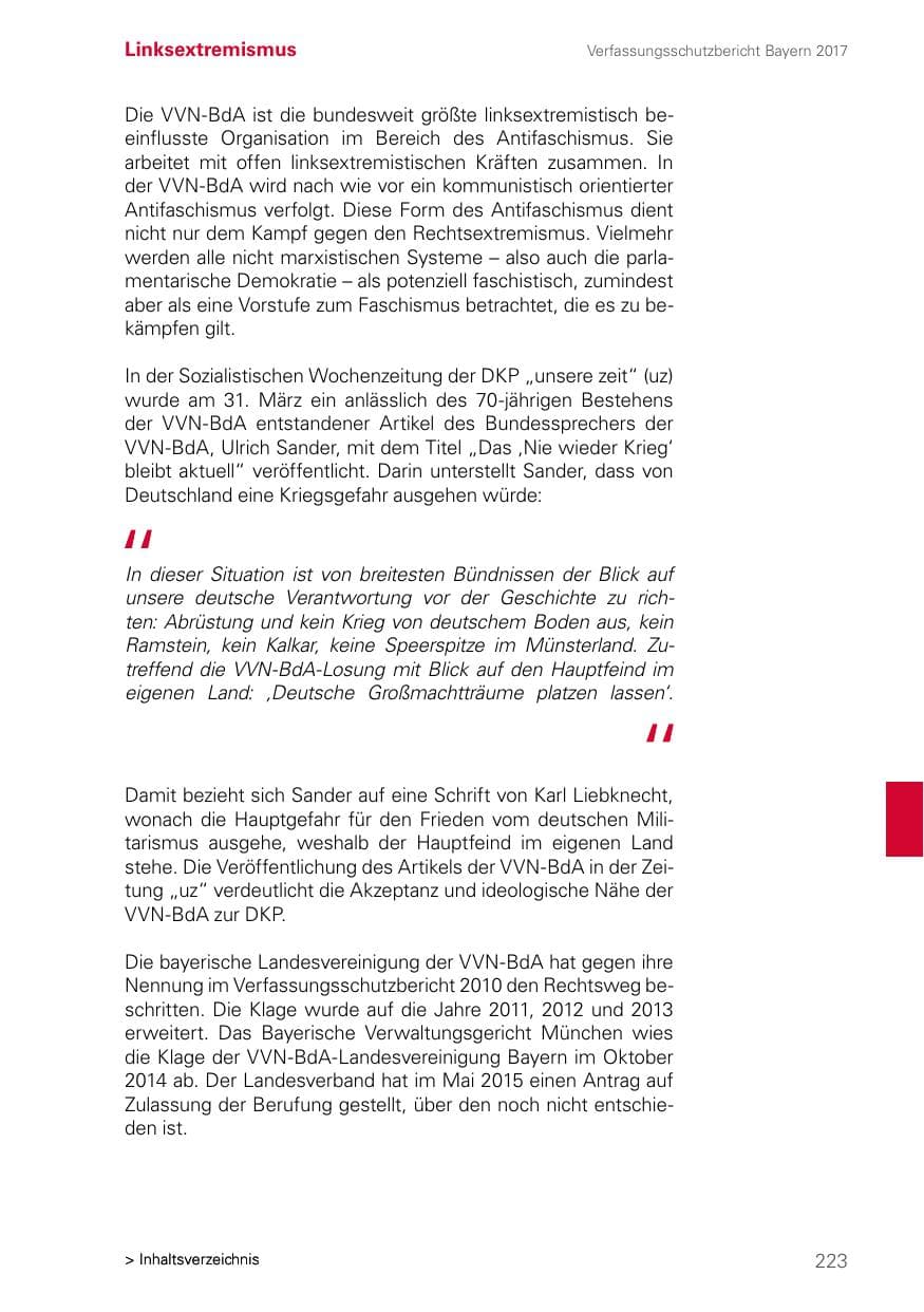 Seite 223 des Verfassungsschutzbericht 2017 Bayern