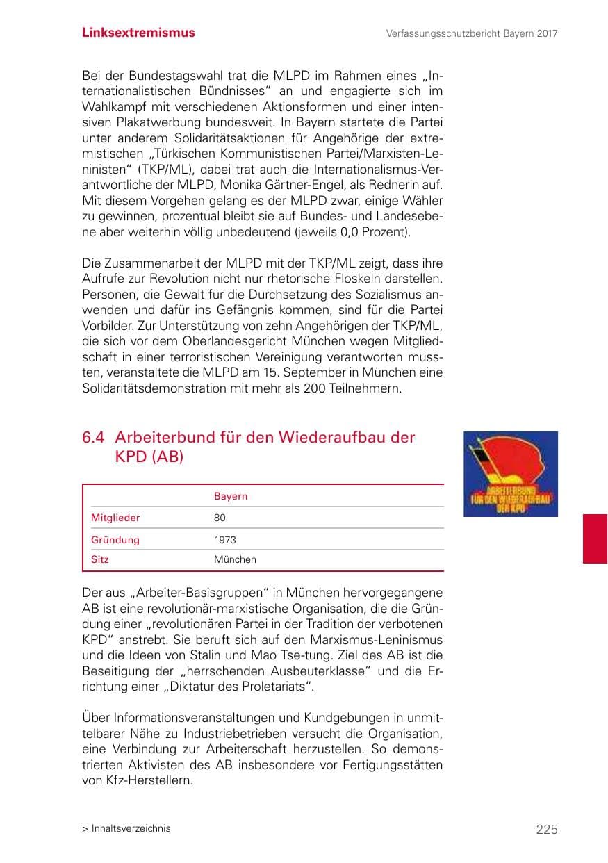 Seite 225 des Verfassungsschutzbericht 2017 Bayern