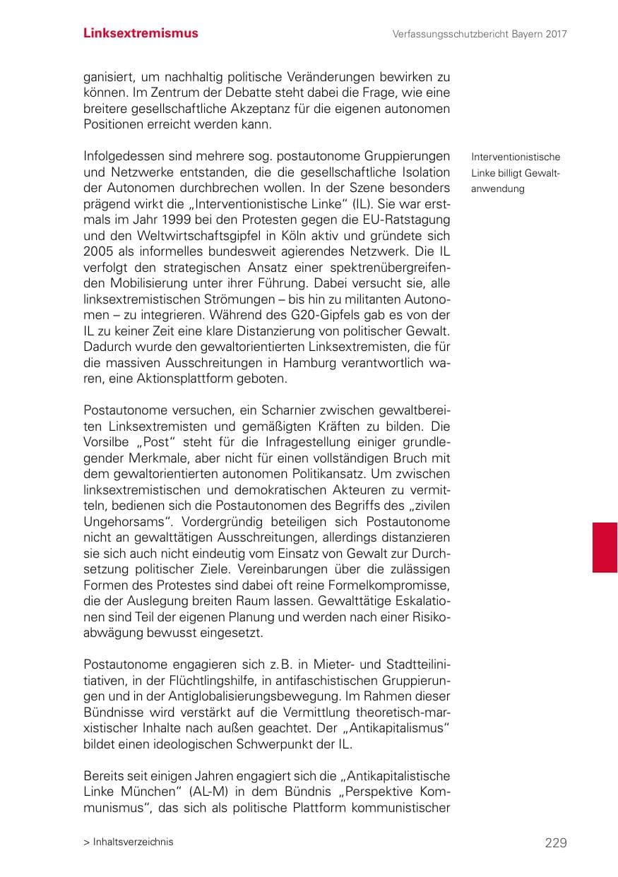 Seite 229 des Verfassungsschutzbericht 2017 Bayern