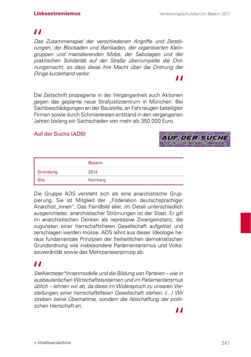 Seite 241 des Verfassungsschutzbericht 2017 Bayern