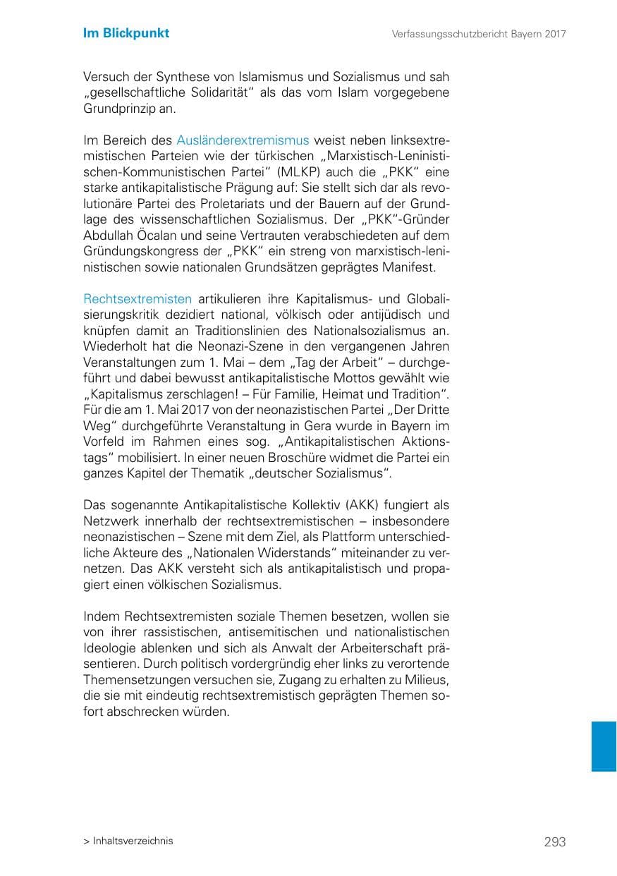 Seite 293 des Verfassungsschutzbericht 2017 Bayern