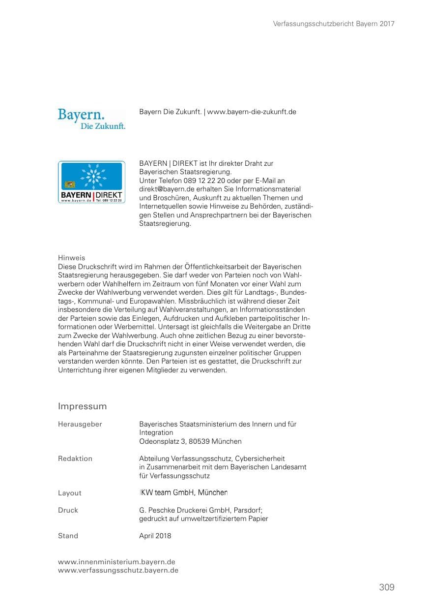 Seite 309 des Verfassungsschutzbericht 2017 Bayern