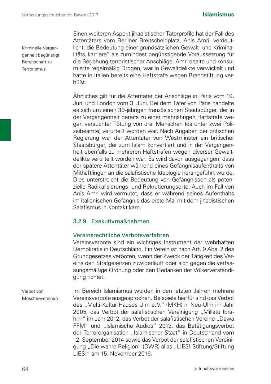 Seite 64 des Verfassungsschutzbericht 2017 Bayern
