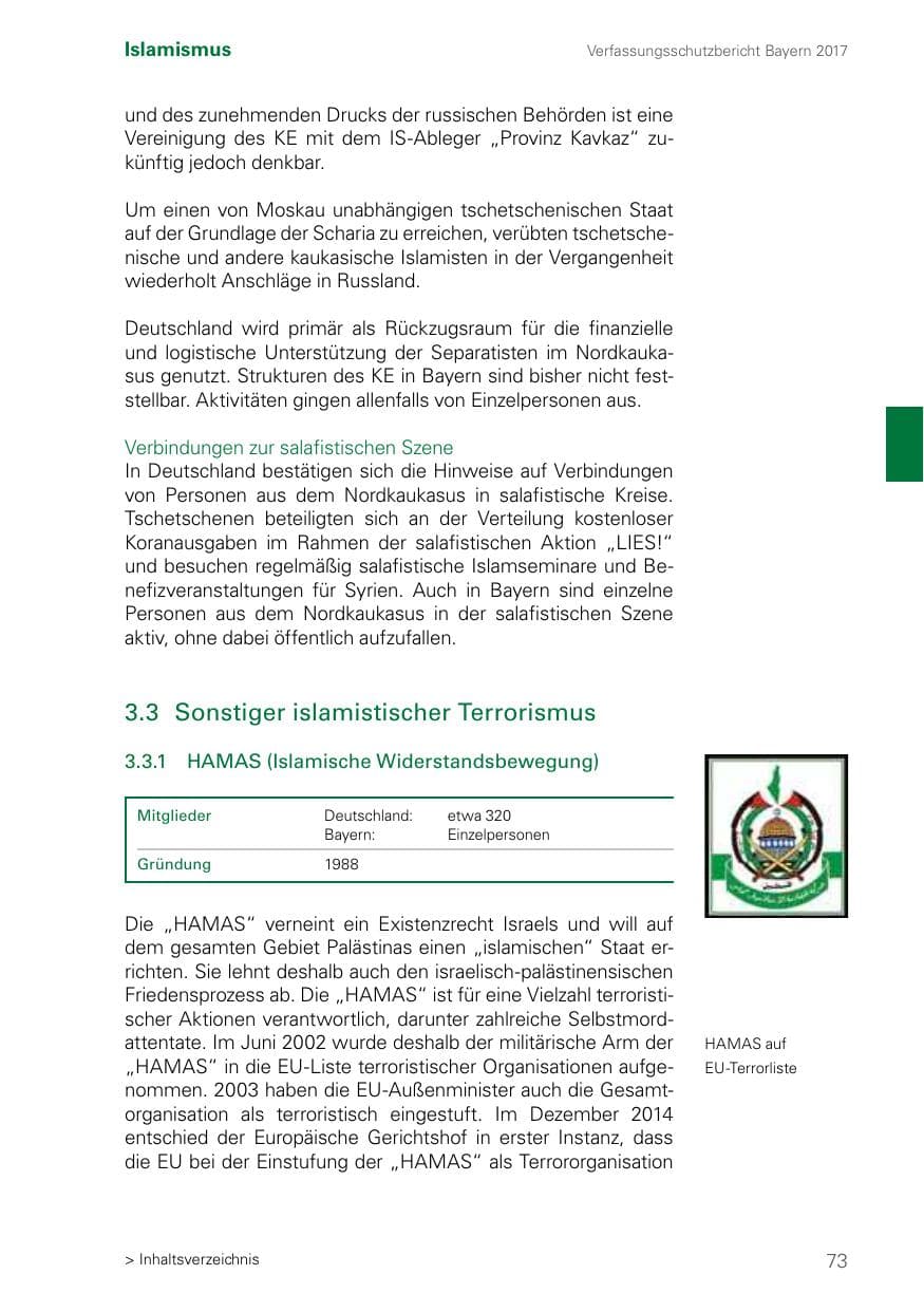 Seite 73 des Verfassungsschutzbericht 2017 Bayern