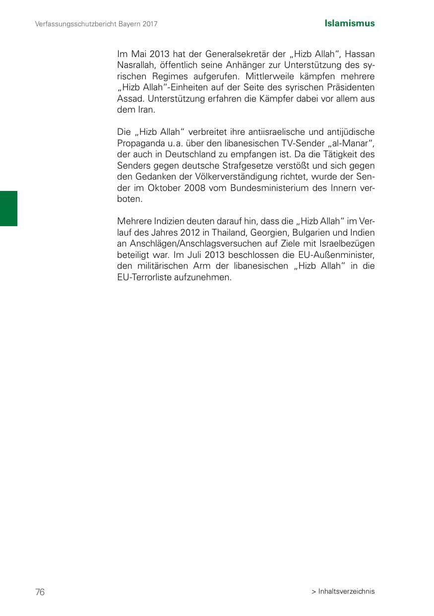 Seite 76 des Verfassungsschutzbericht 2017 Bayern