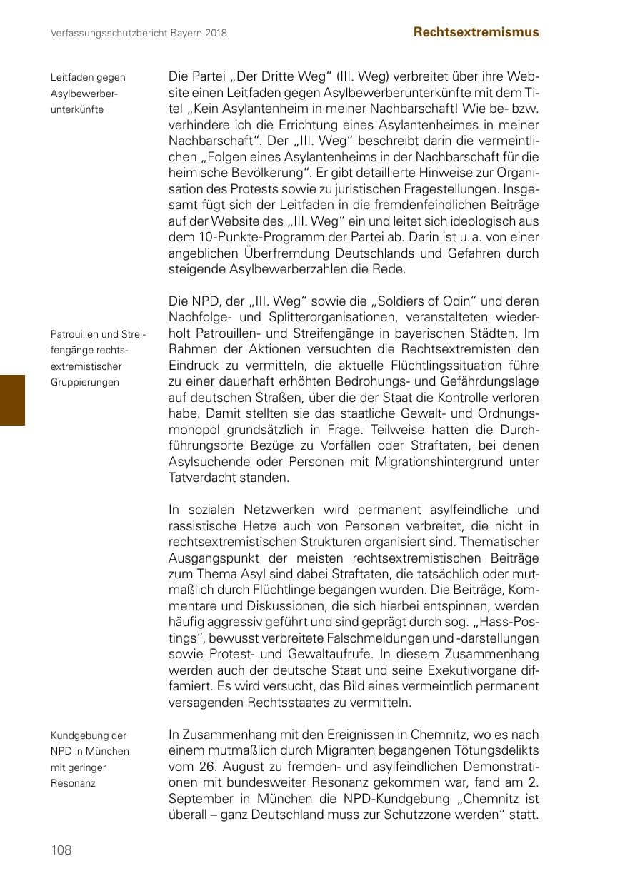 Seite 108 des Verfassungsschutzbericht 2018 Bayern