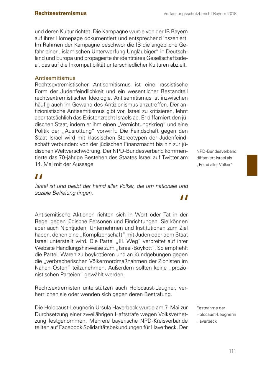 Seite 111 des Verfassungsschutzbericht 2018 Bayern