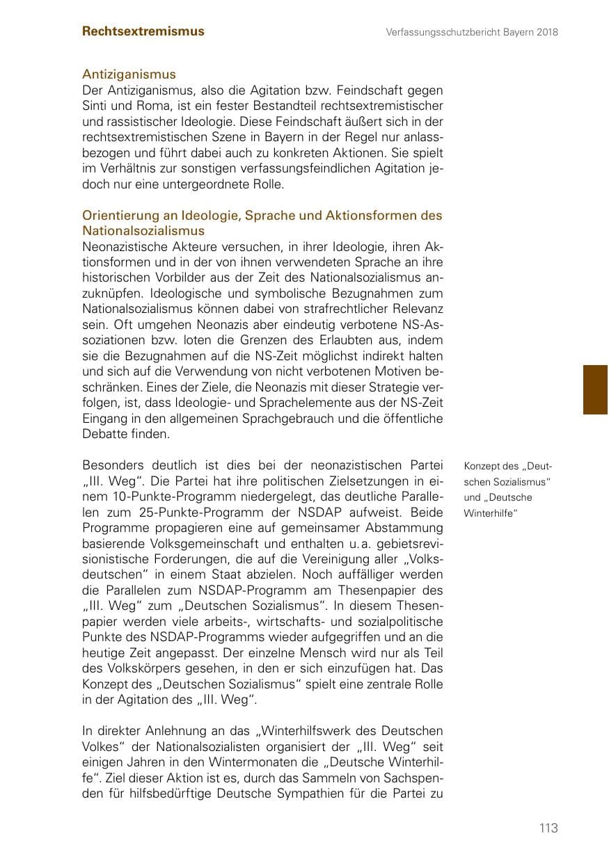 Seite 113 des Verfassungsschutzbericht 2018 Bayern