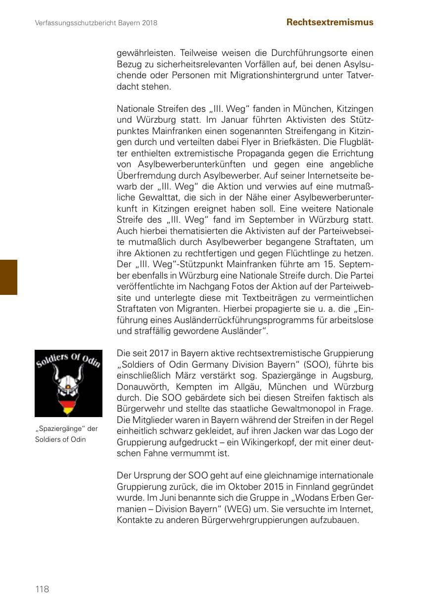 Seite 118 des Verfassungsschutzbericht 2018 Bayern
