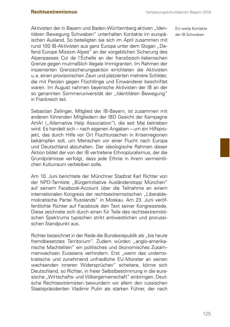 Seite 125 des Verfassungsschutzbericht 2018 Bayern