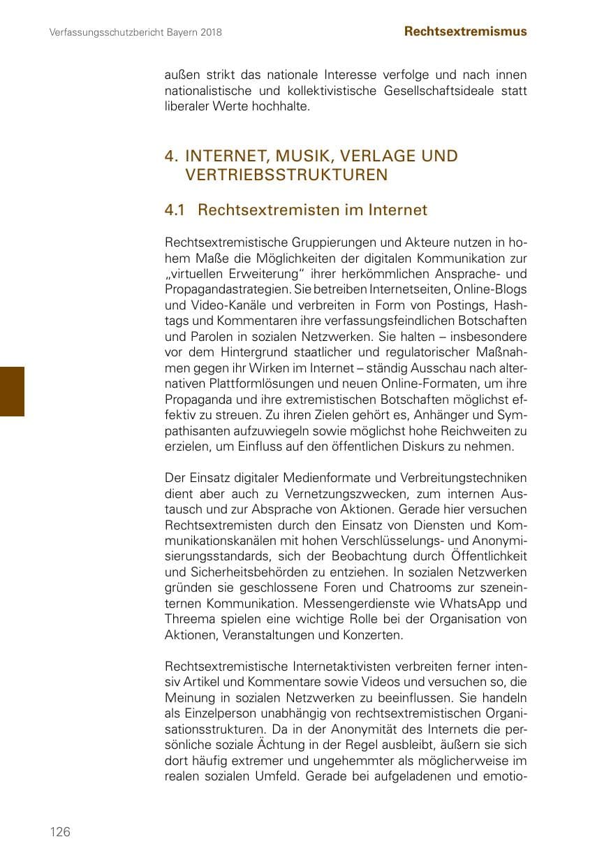 Seite 126 des Verfassungsschutzbericht 2018 Bayern
