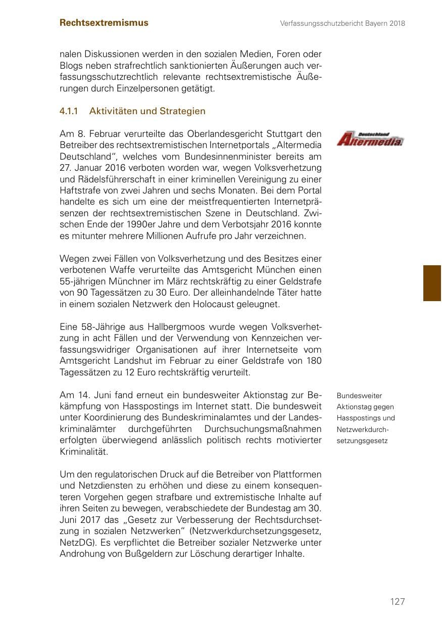 Seite 127 des Verfassungsschutzbericht 2018 Bayern