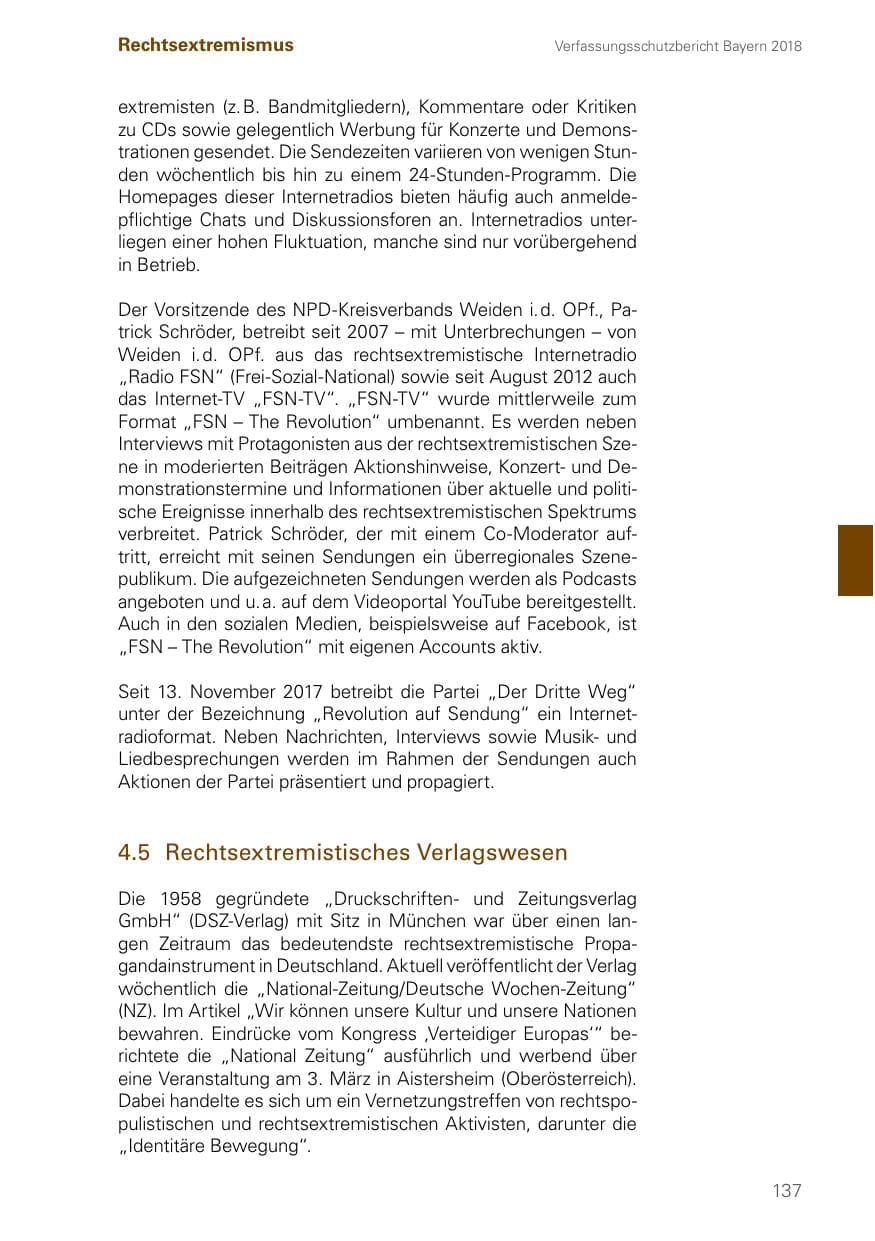 Seite 137 des Verfassungsschutzbericht 2018 Bayern