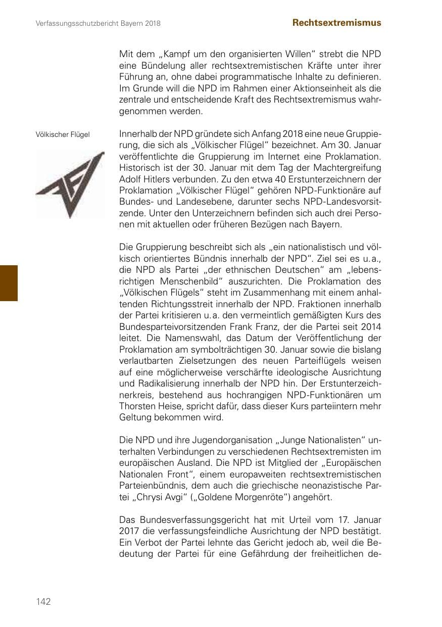 Seite 142 des Verfassungsschutzbericht 2018 Bayern