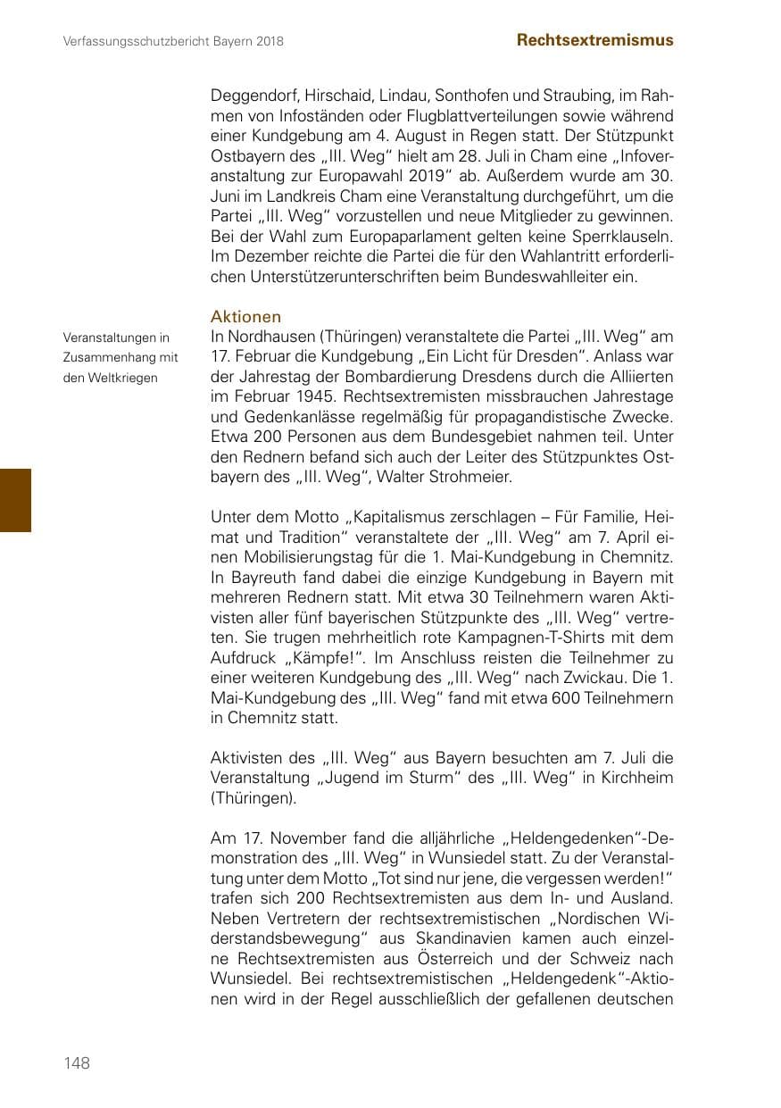 Seite 148 des Verfassungsschutzbericht 2018 Bayern