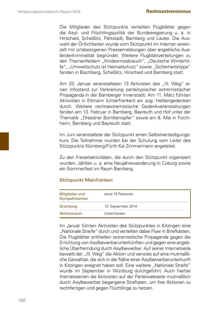 Seite 150 des Verfassungsschutzbericht 2018 Bayern