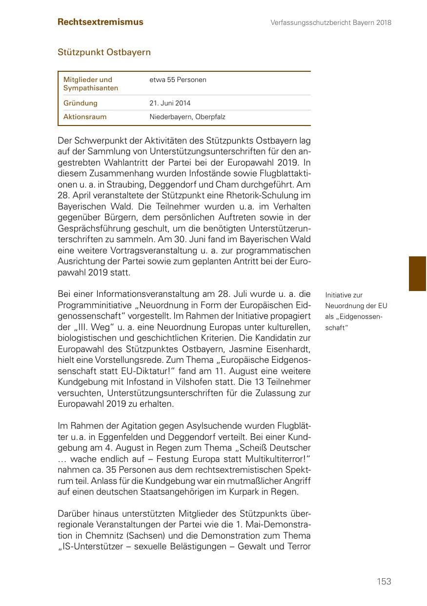 Seite 153 des Verfassungsschutzbericht 2018 Bayern