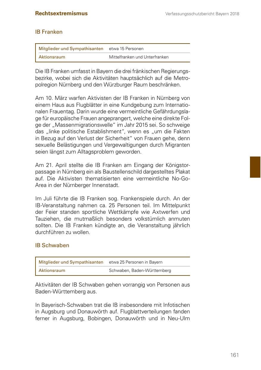 Seite 161 des Verfassungsschutzbericht 2018 Bayern