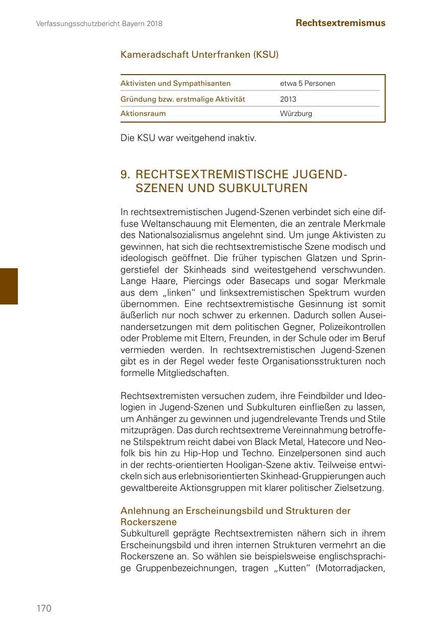 Seite 170 des Verfassungsschutzbericht 2018 Bayern