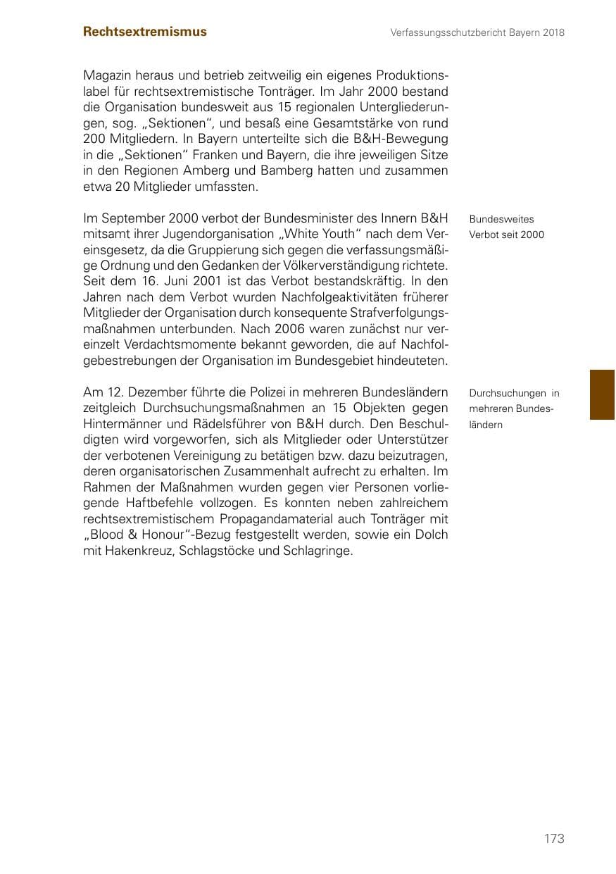 Seite 173 des Verfassungsschutzbericht 2018 Bayern