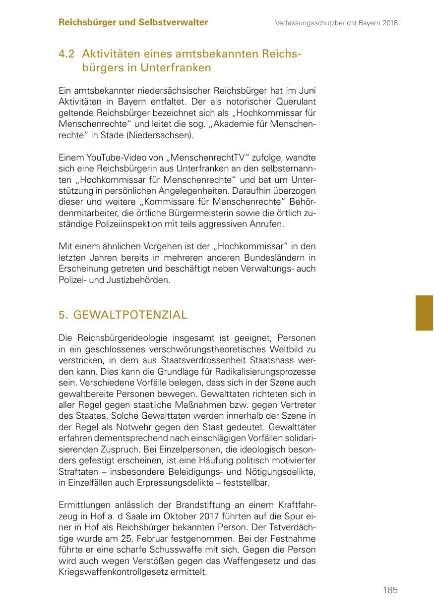 Seite 185 des Verfassungsschutzbericht 2018 Bayern
