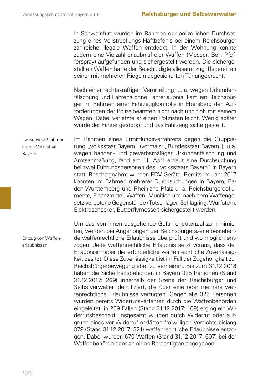 Seite 186 des Verfassungsschutzbericht 2018 Bayern