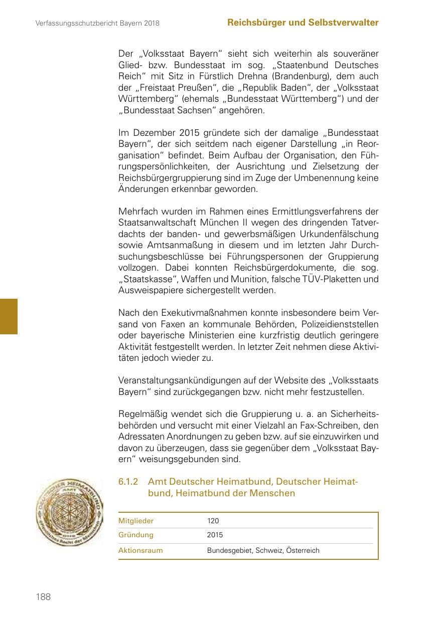 Seite 188 des Verfassungsschutzbericht 2018 Bayern