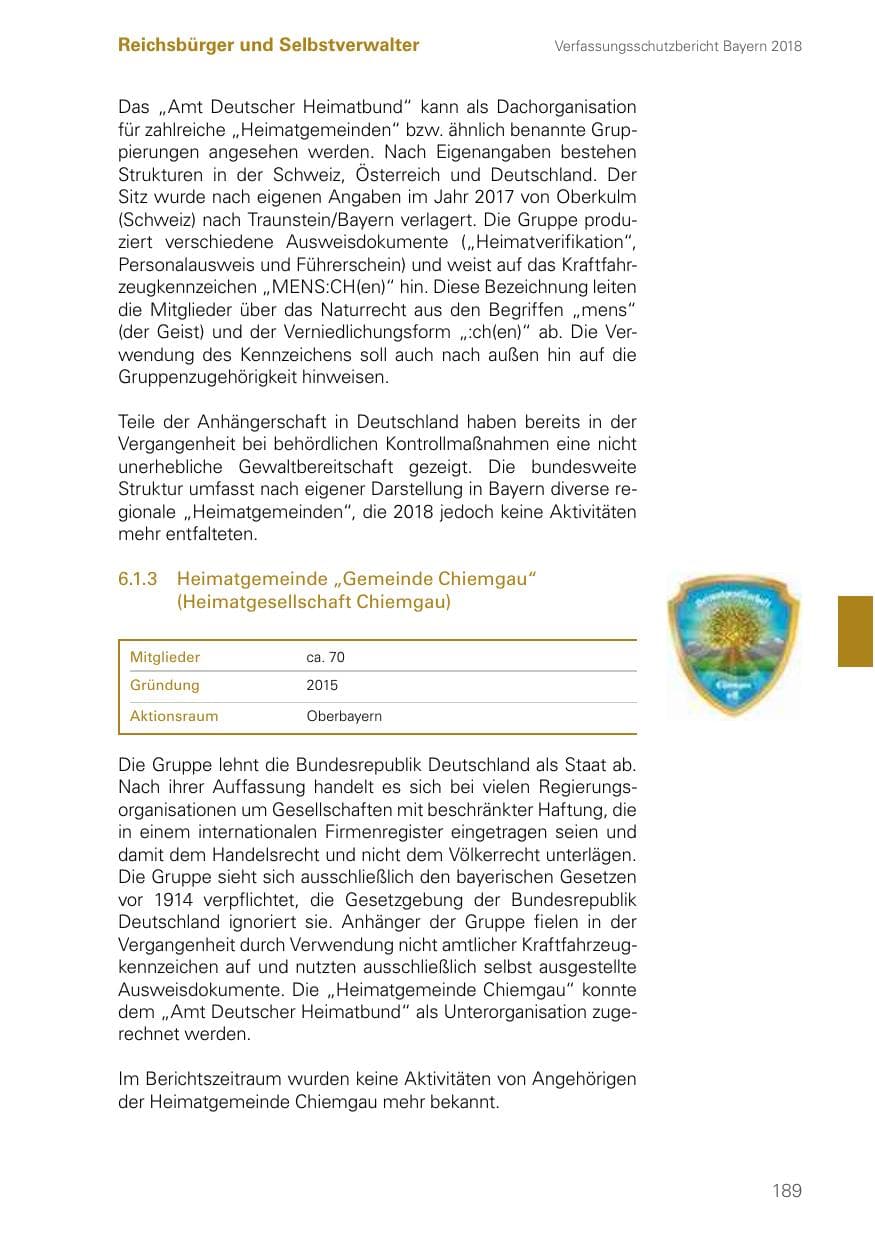 Seite 189 des Verfassungsschutzbericht 2018 Bayern