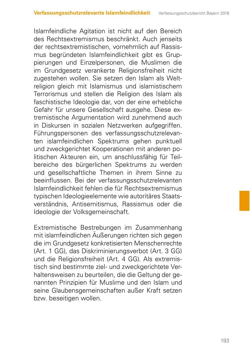 Seite 193 des Verfassungsschutzbericht 2018 Bayern