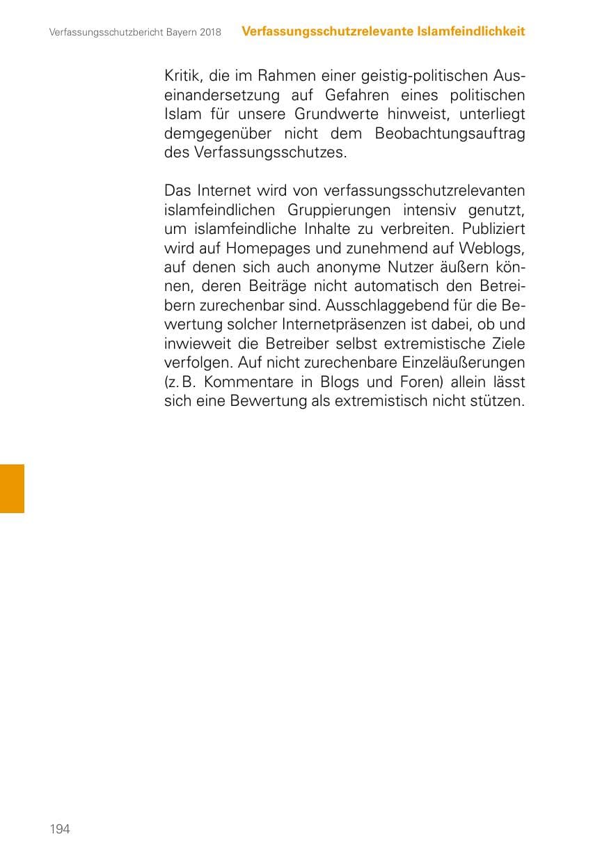 Seite 194 des Verfassungsschutzbericht 2018 Bayern