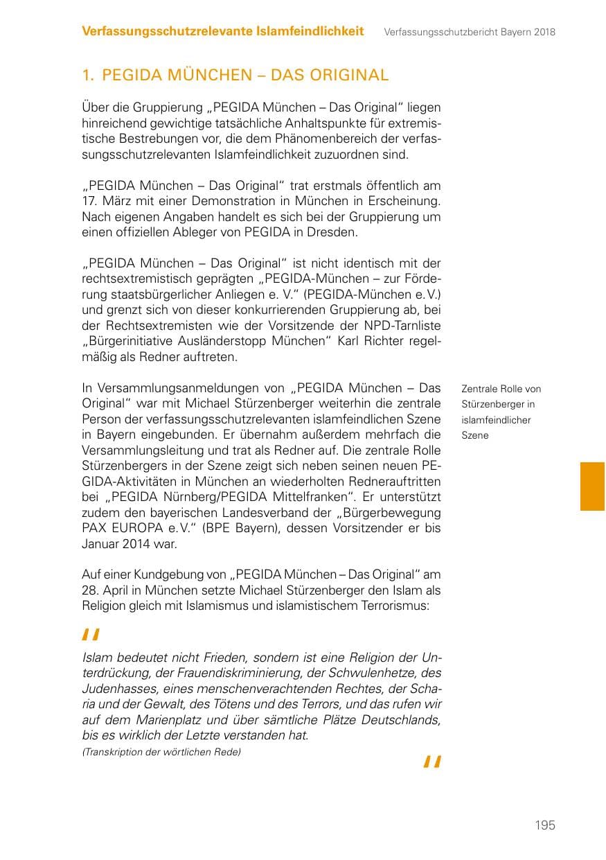 Seite 195 des Verfassungsschutzbericht 2018 Bayern