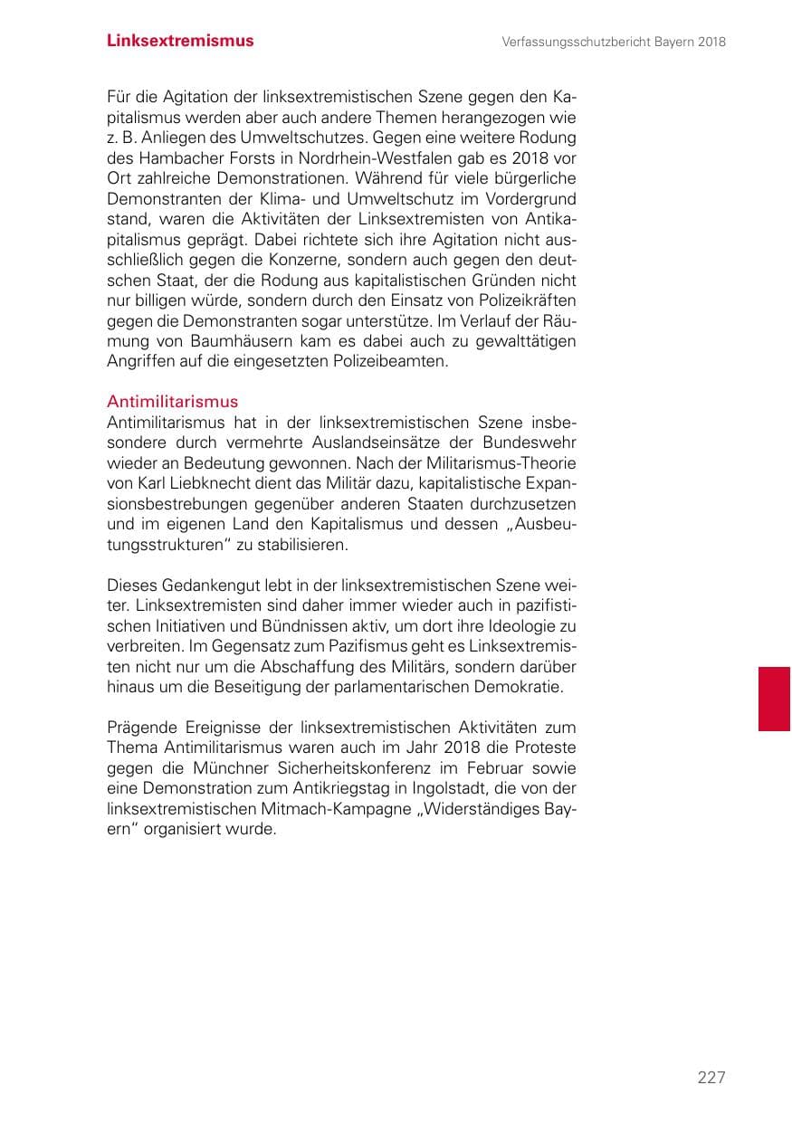 Seite 227 des Verfassungsschutzbericht 2018 Bayern