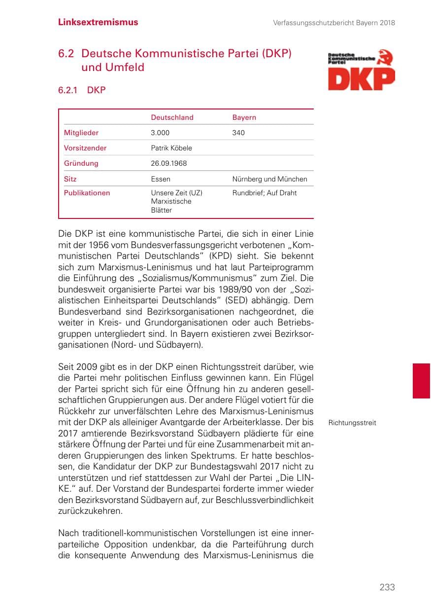 Seite 233 des Verfassungsschutzbericht 2018 Bayern