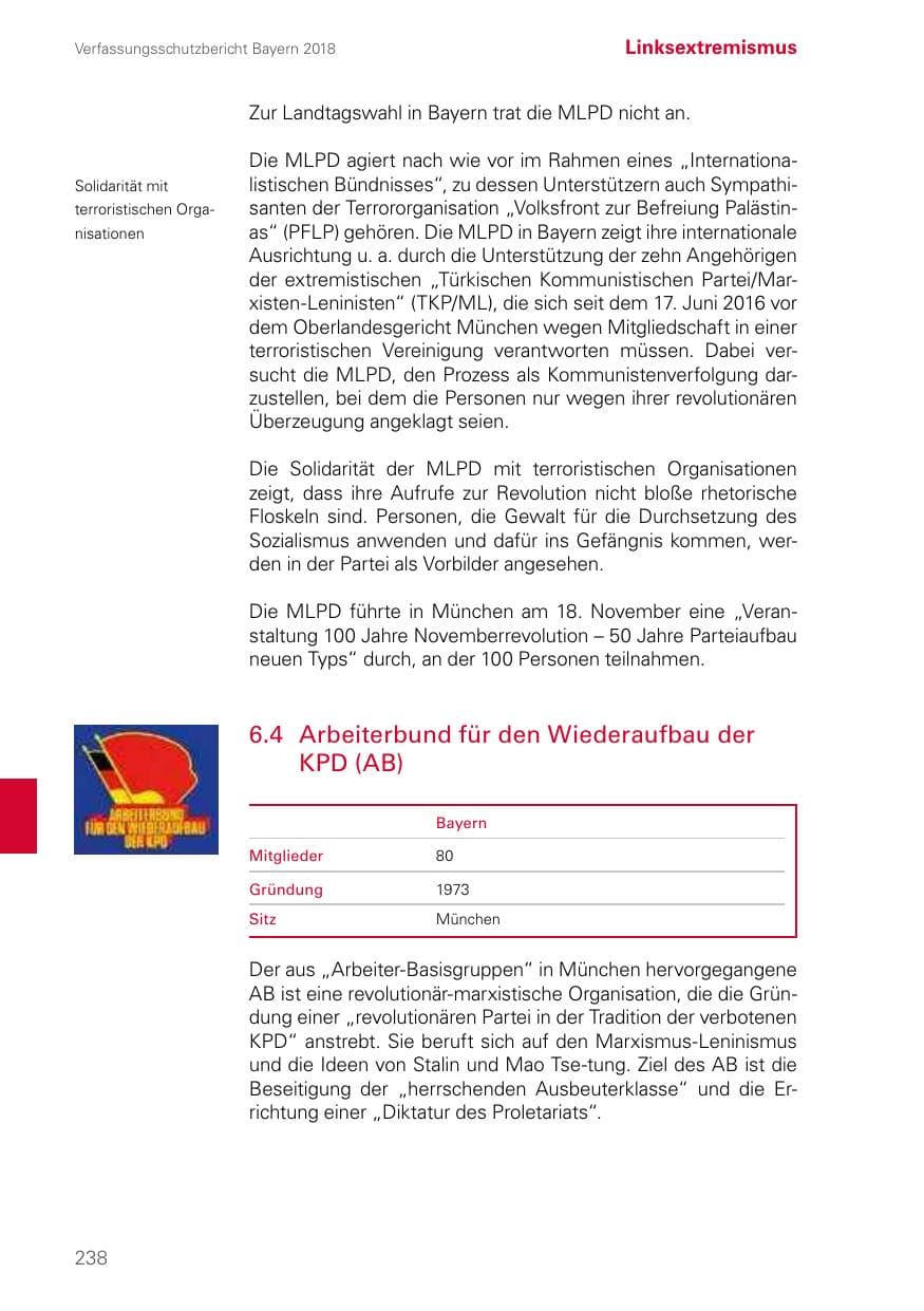 Seite 238 des Verfassungsschutzbericht 2018 Bayern